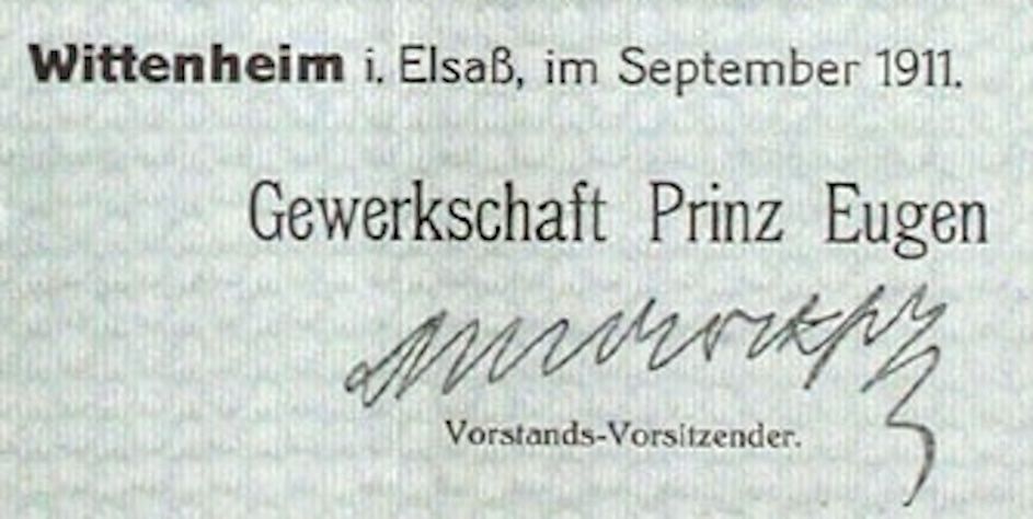 Documenti: Gewerkschaft Prinz Eugen, Wittenheim - 1911 – Usato da Solothurn venduto da Sgasche 1