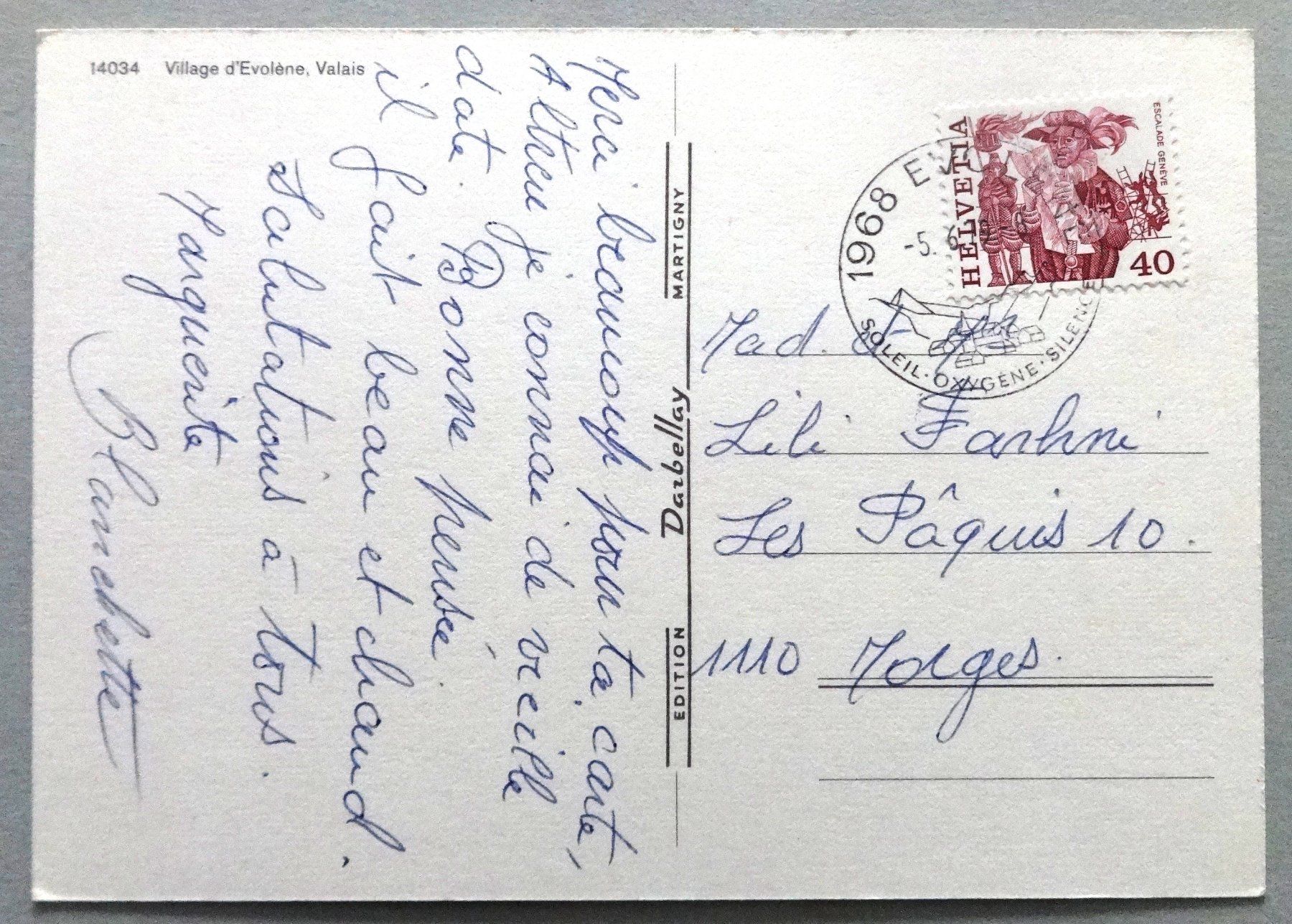 Cartoline postali: Village d' Evolène, Valais – Usato da Fétigny venduto da Billy2miny 1
