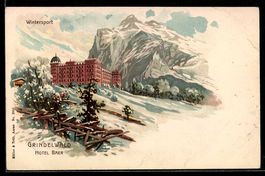 Winter-Lithographie Grindelwald, Blick a