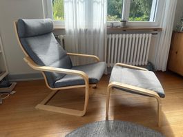 IKEA Sessel Poäng mit Hocker grau gebraucht