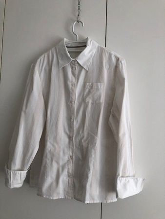 Leichte Frühlingsbluse, 38, weiss-beige, mit weissem Kragen