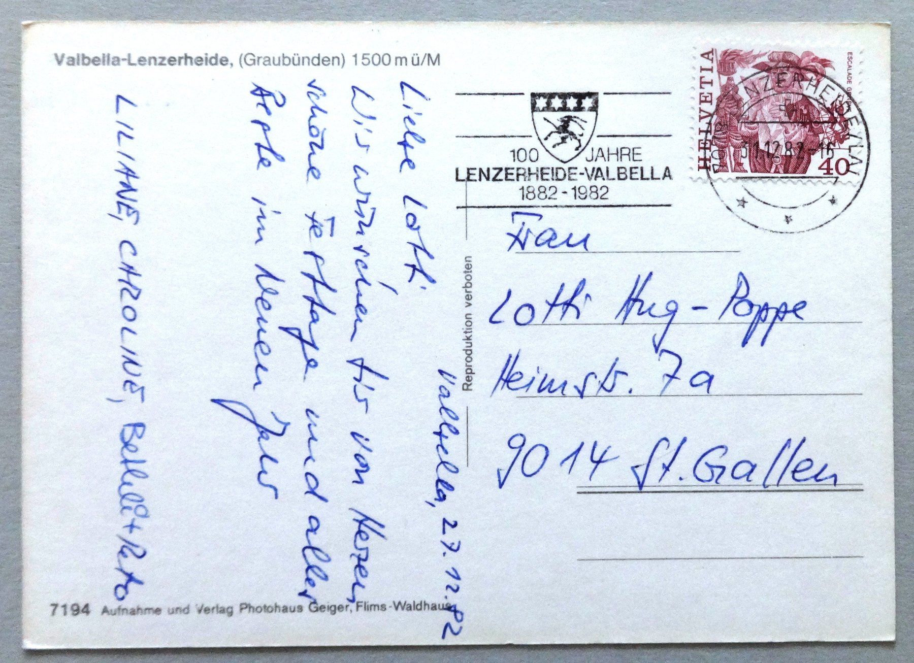 Cartoline postali: Valbella-Lenzerheide 1500 m ü/M – Usato da Fétigny venduto da Billy2miny 1
