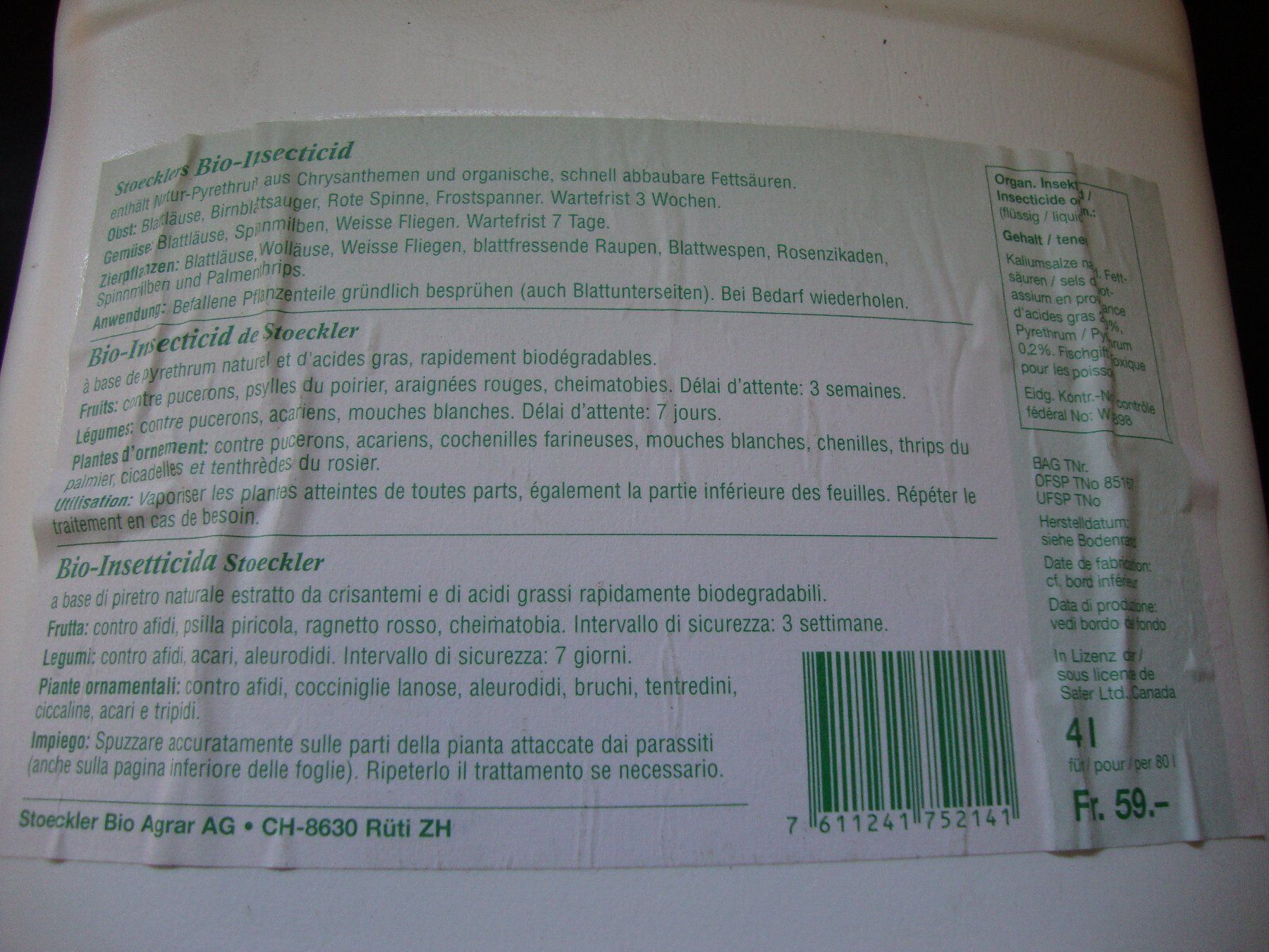 Altro per la casa: Restposten Stoeckler Bio- Insecticid – Nuovo e nell'imballaggio originale da Stetten AG venduto da 48221948 4
