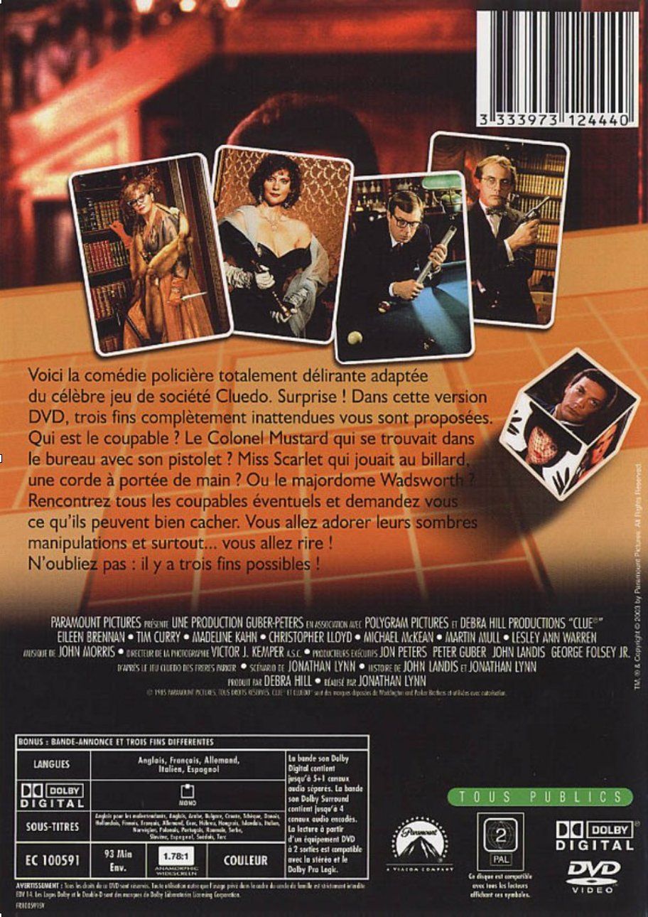 Tutti i DVDs: Cluedo (1985, DVD, Tim Curry, Christopher Lloyd) – Usato da Vevey venduto da zecollector 1