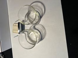 Vintage Doppel-Zahnglas Halterung, Chrom, Glas, Bad 47