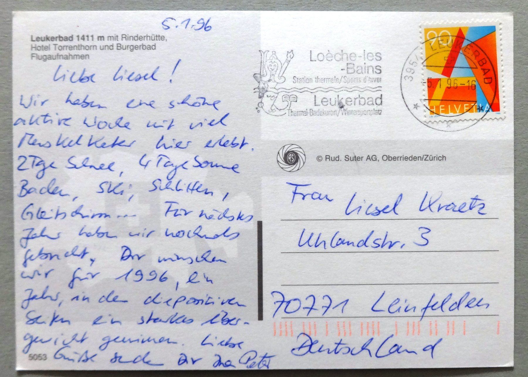 Cartoline postali: Leukerbad 1401 m – Usato da Fétigny venduto da Billy2miny 1