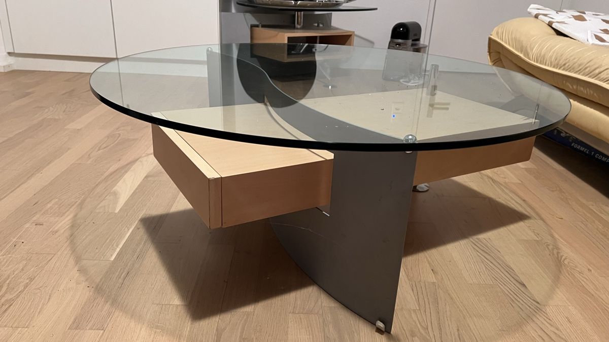 Tavoli: Runder Glastisch mit Schublade-Holz-Metall-Design – Usato da Utzenstorf venduto da nadja0798462137 5