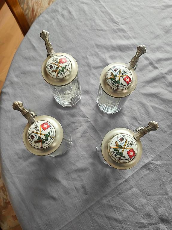 Feldschlösschen Gläser: Bierkrüge mit Zinndeckel  Schweizer Motiv – Gebraucht aus Recherswil von beawuethrich 1