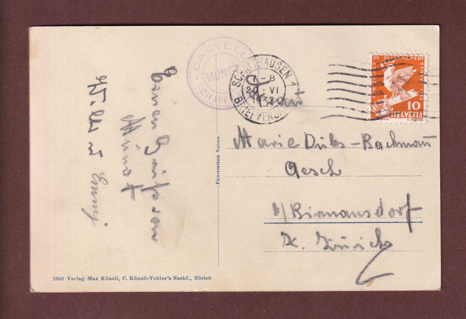 Cartoline postali: SCHAFFHAUSEN - Munot - 1932 – Usato da Pully venduto da nicecards-shop 1