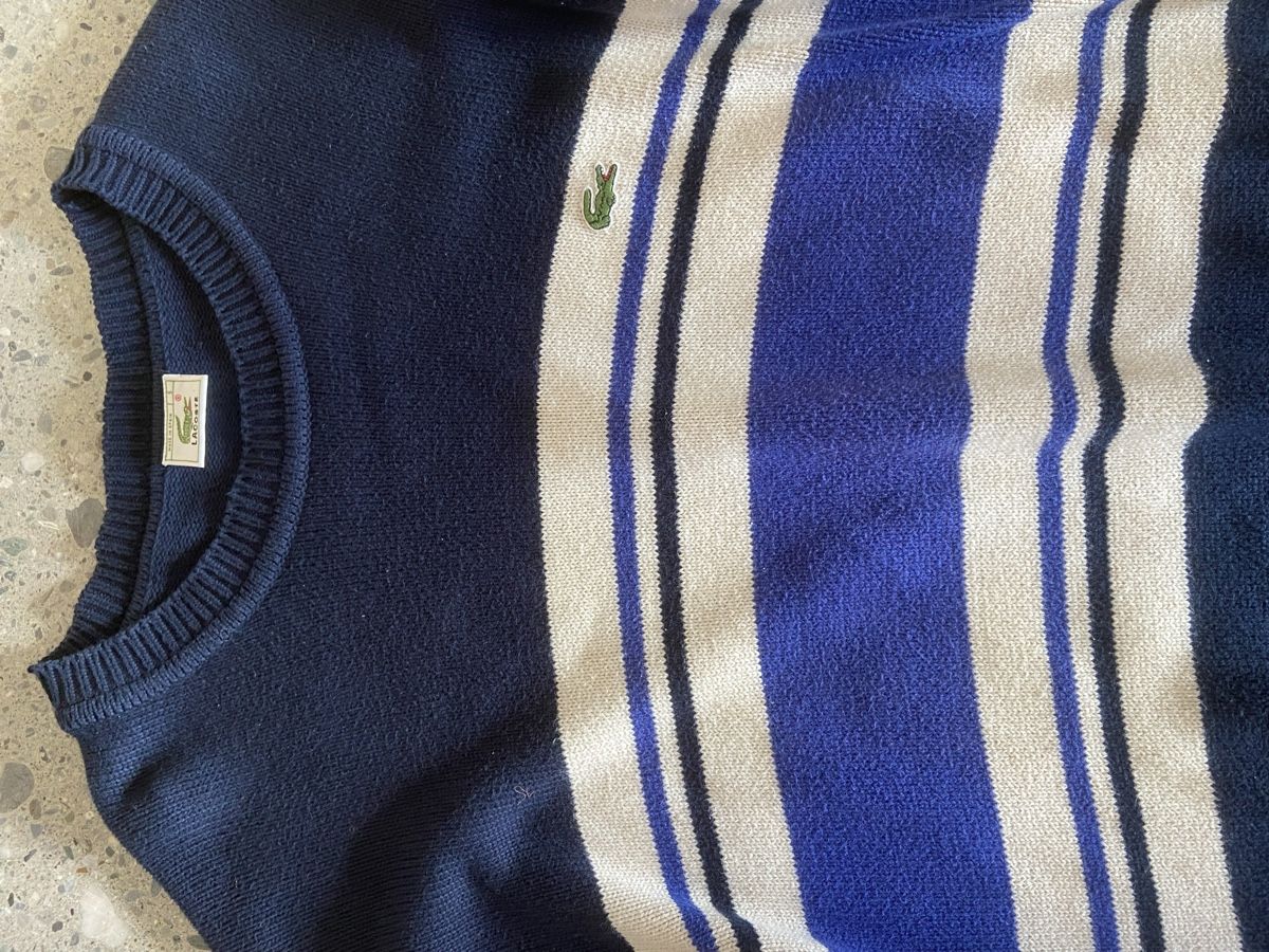 Lacoste Maglioni & Felpe: Lacoste Wollpullover gestreift blau weiss Grösse M/L – Usato da Chur venduto da gaudi201 1