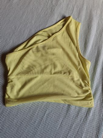 Haut court asymétrique jaune vif taille unique M 