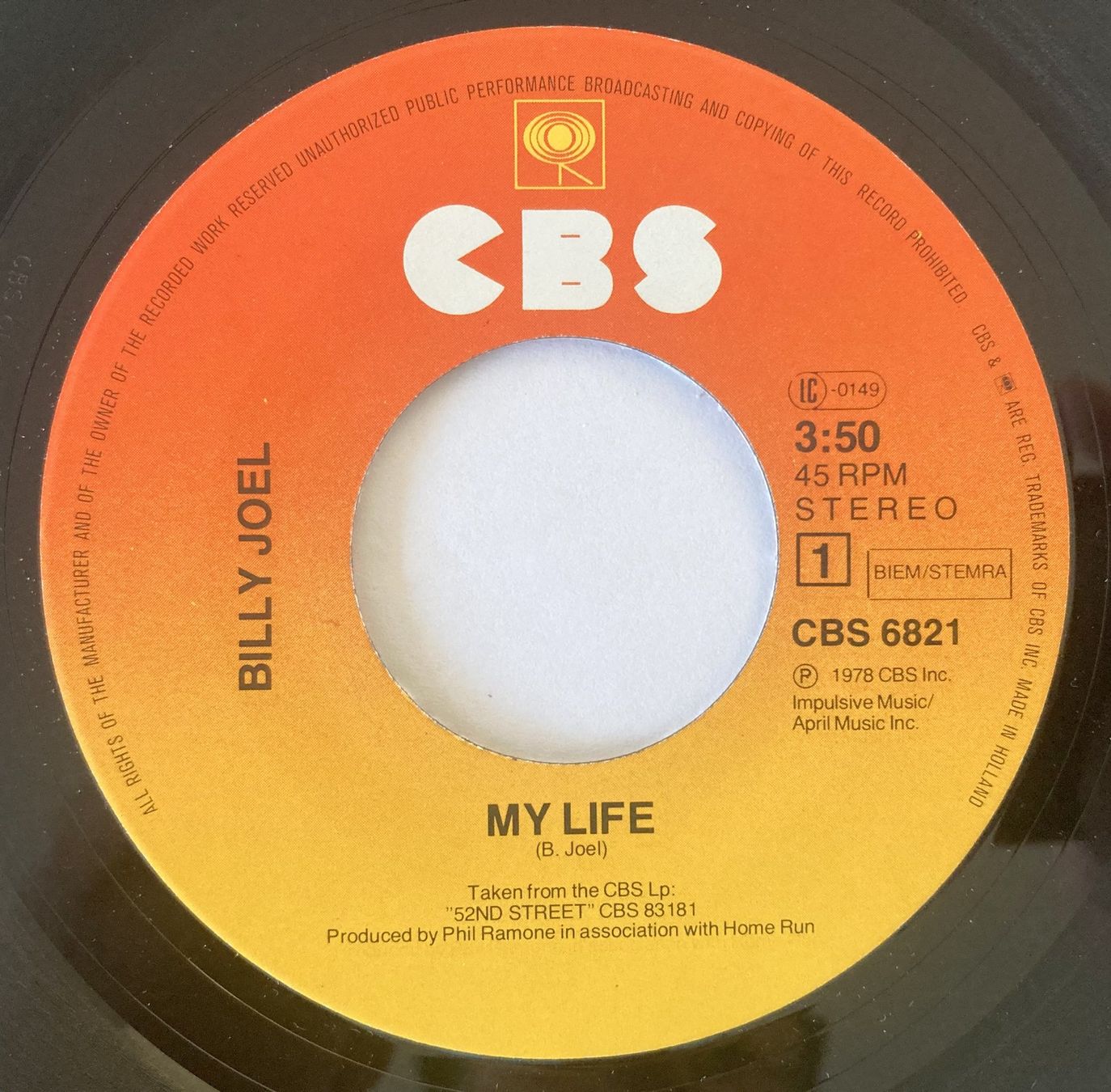 Vinyles: BILLY JOEL - MY LIVE – D'occasion à Bottens par hotter-than-hell 2