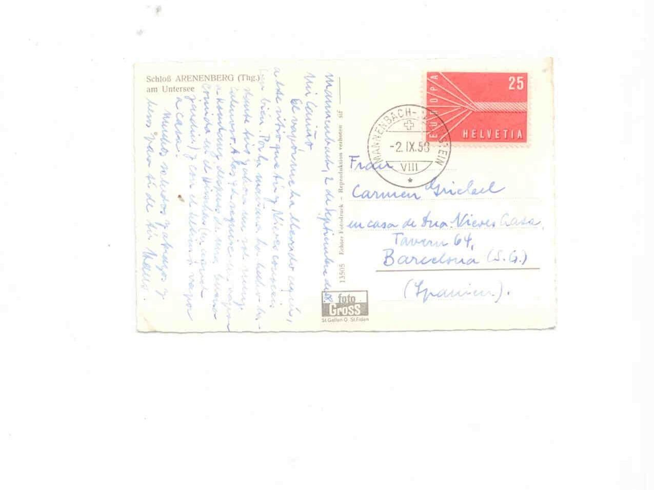 Cartoline postali: AK Schloss Arenenberg TG 1958 – Usato da Neuhausen venduto da magi07 1