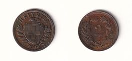 Schweiz 2 Rappen 1908 fast ungebraucht - seltener Jahrgang!