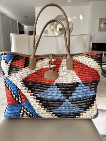 Longchamp Shopper Tasche bunt Ledergriffe guter Z