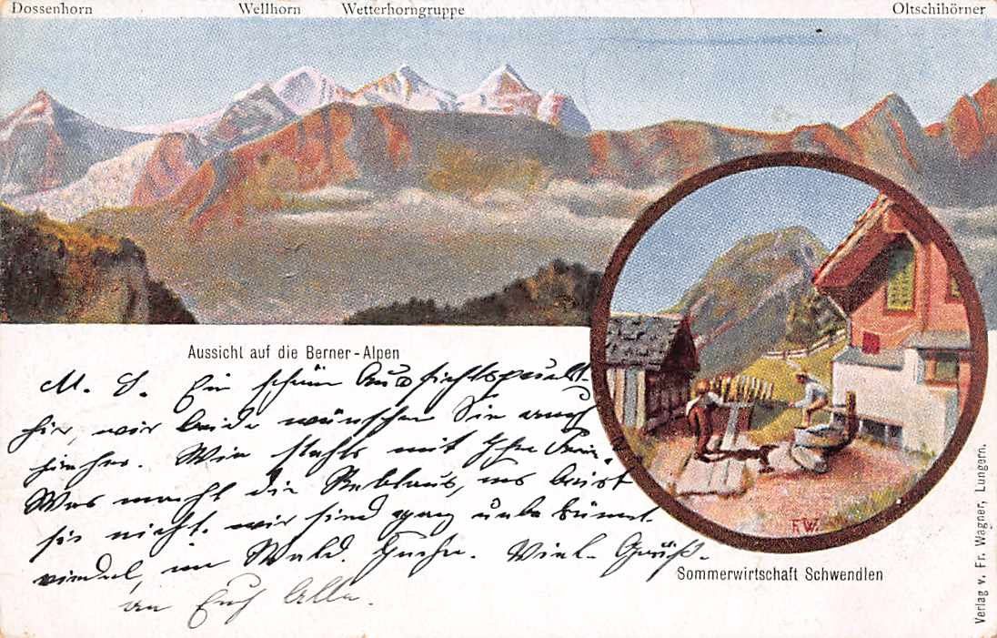 Cartoline postali: GRUSS aus SCHWENDLEN - alte Ansichtskarte 1905 – Usato da Winterthur venduto da SchatzchischtliWinti