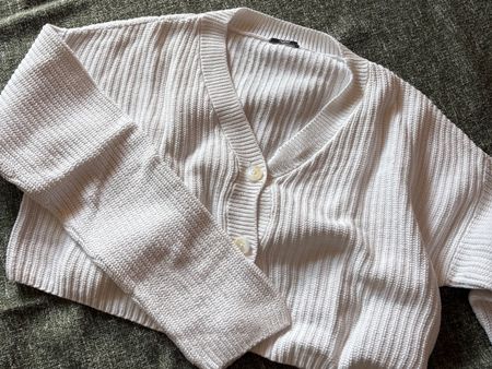 Cardigan corto, maniche lunghe, bianco, taglia S, Cotone!