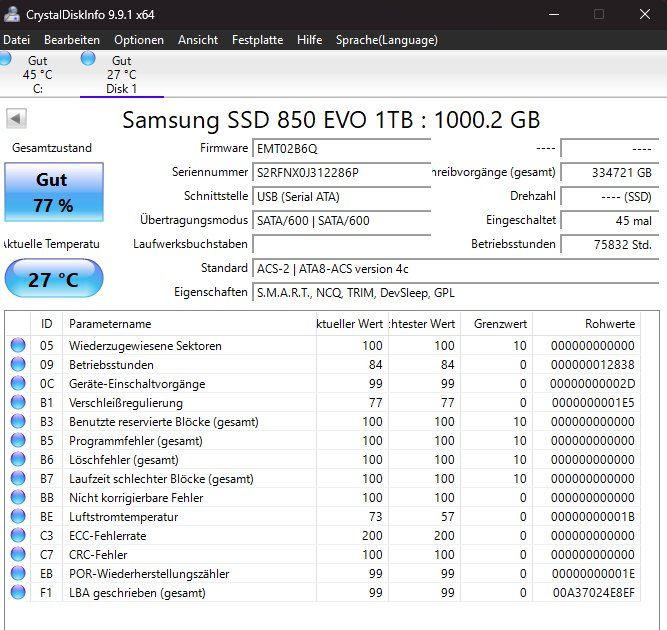 Samsung Harddisks: SSD Samsung 1TB – Gebraucht aus Willisau von aronet 1