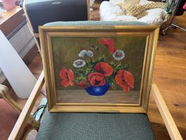 Ölgemälde Mohnblumen mit Goldrahmen – signiert