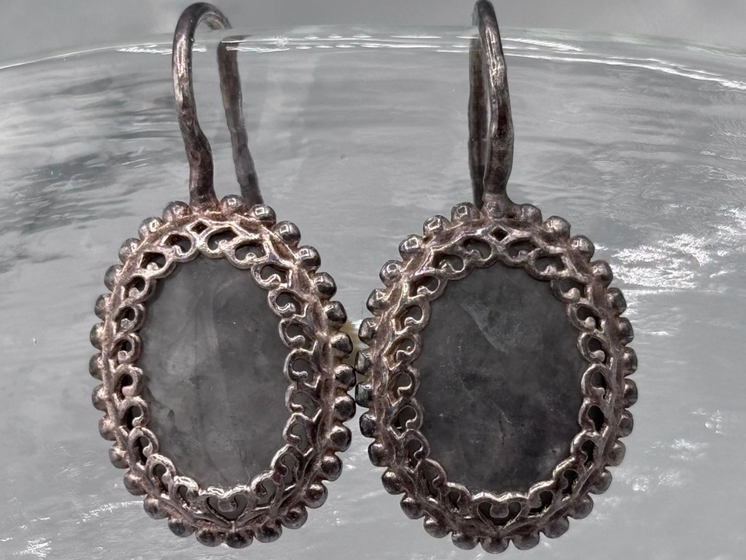 Orecchini pendenti & Orecchini a lobo: 925 Silber Ohrringe Vintage Boho Ethno mit grauem Stein – Usato da Brunnen venduto da mel_79gf