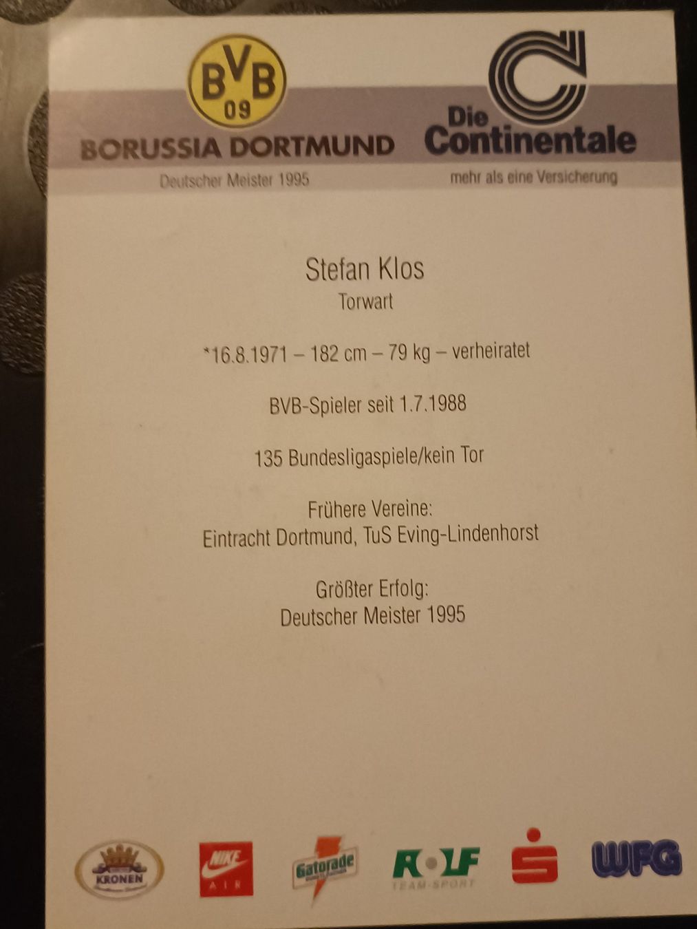 Autogramme: Stefan Klos - BVB 95/96- Borussia Dortmund – Gebraucht aus Menziken von Artographs 1
