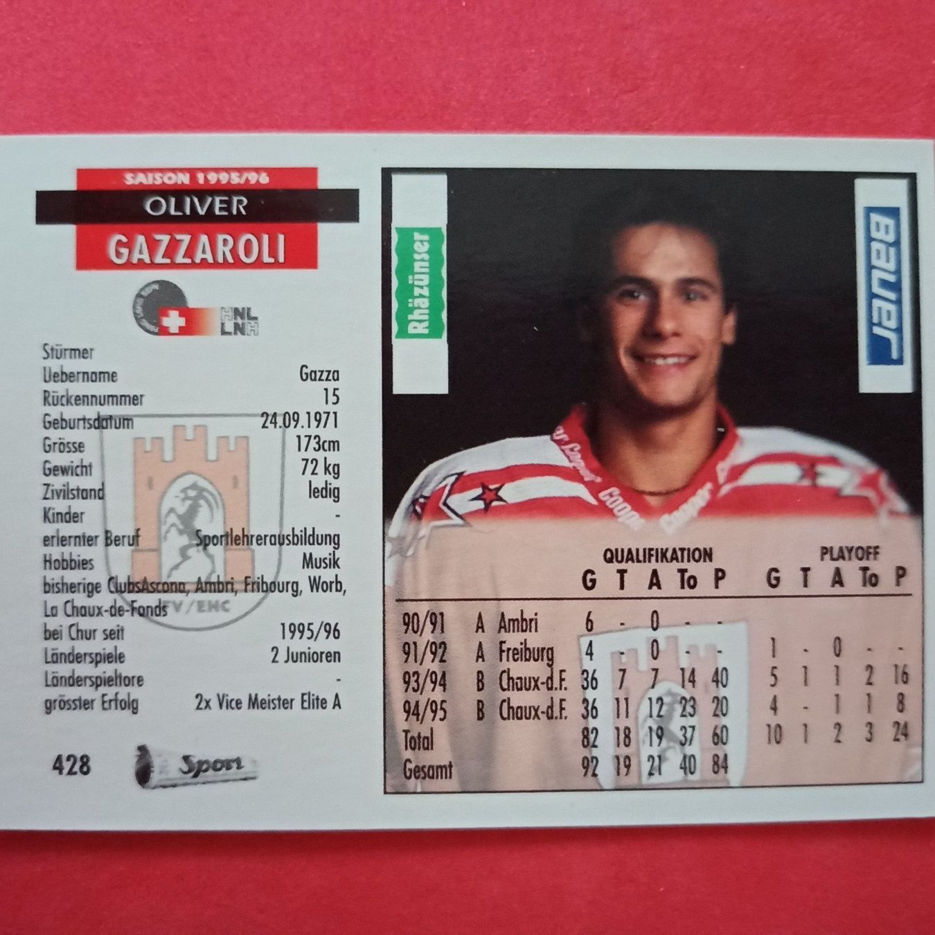 Sammelbilder & Trading cards: Oliver Gazzaroli - EHC CHUR - 1995/96 – Gebraucht aus Dübendorf von kb86_MOVIE 1