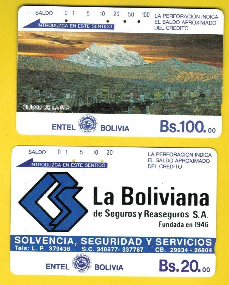 Schede telefoniche: 2 Telefonkarten Bolivien, System Tamura – Usato da Winterthur venduto da Grapp75