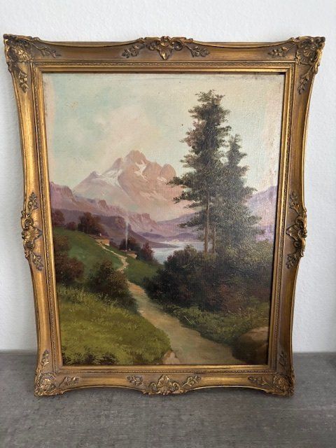Dipinti: Originalgemälde Berg- und Seeimpression mit goldenem Rahmen – Usato da St. Margarethen TG venduto da Mapy1