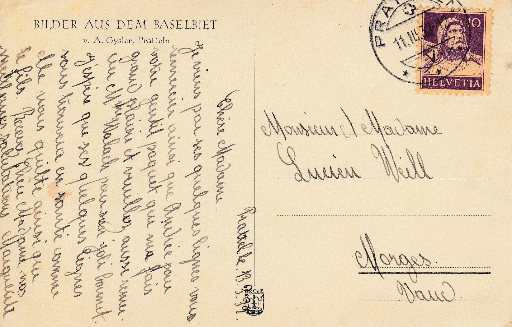 Ansichtskarten: Pratteln  BL    -    Heuernte      um 1932 – Gebraucht aus Brig von Valcards54 1