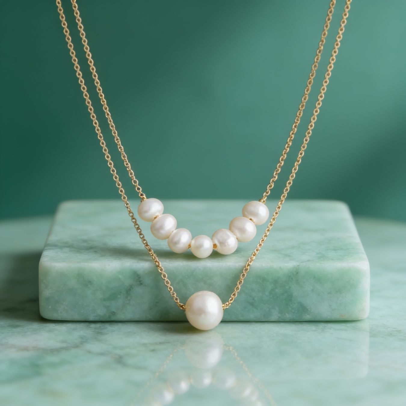 Catenine: Collier double chaîne plaqué or avec perles – Nuovo e nell'imballaggio originale da St-Maurice venduto da Sandrinette123 1