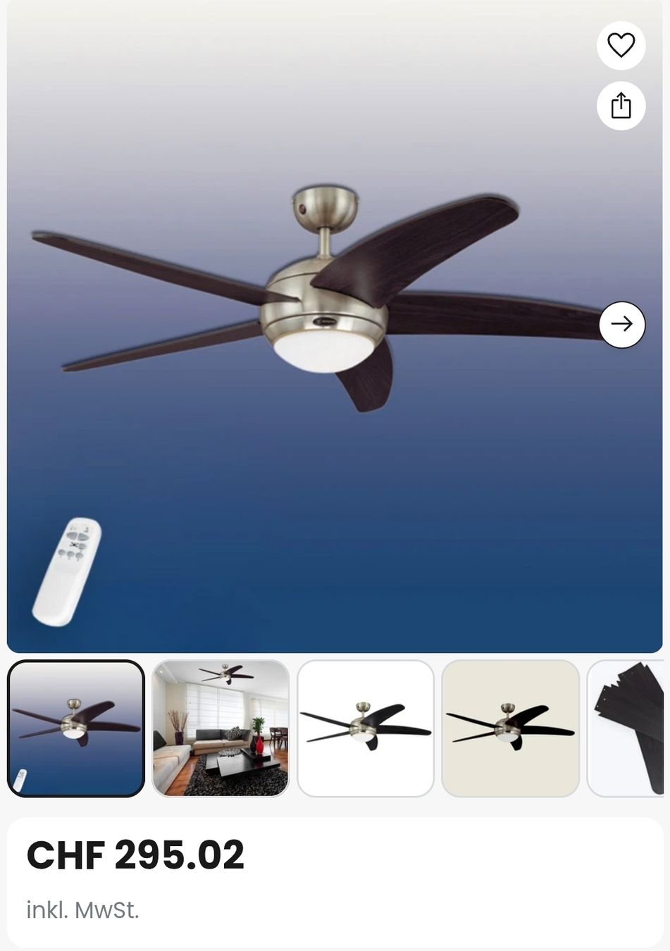 Ventilateurs: Deckenventilator mit Licht & Fernbedienung – D'occasion à Gerlafingen par SiM_sch 1