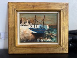 Digue en Bretagne - William GOLIASCH - Huile/bois - 27x35 cm
