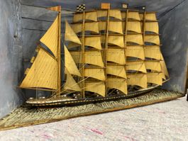 Antique 5-Masted Barque Ship Model in Case