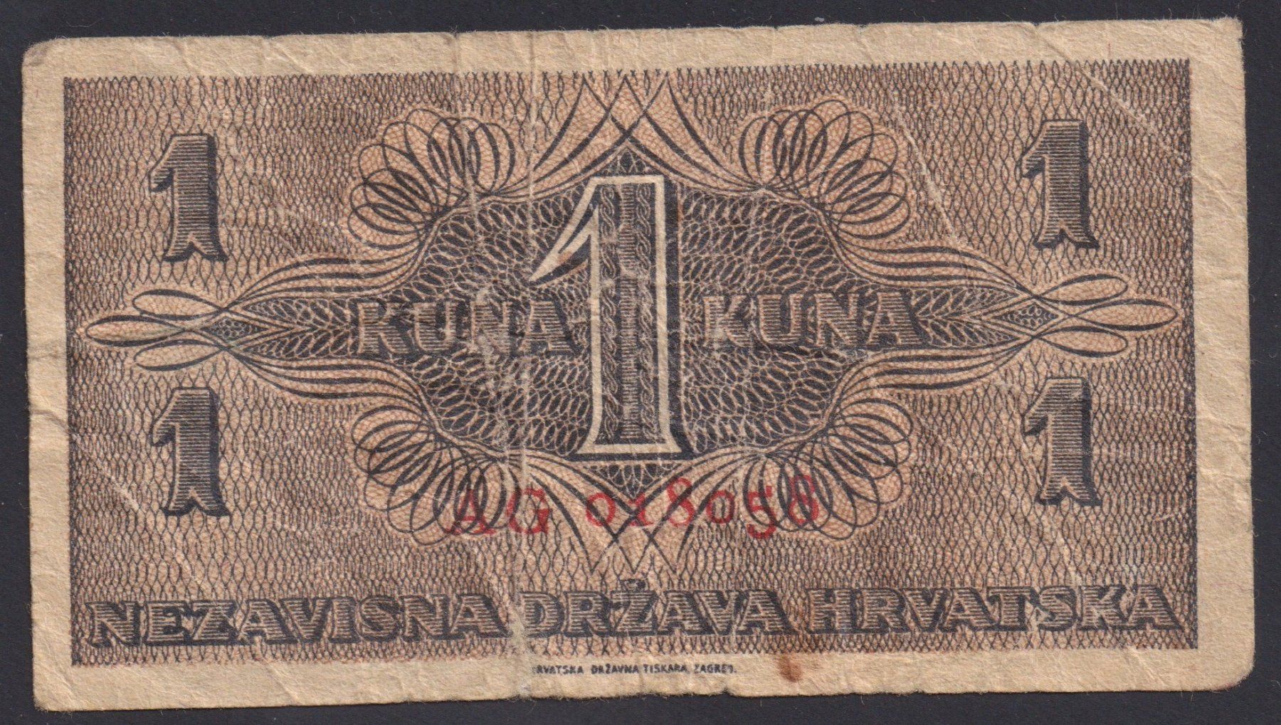 Banknoten: Kroatien 1 Kuna 1942 – Gebraucht aus Brugg AG von banknoten_muesli 1