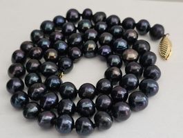 Zucht Perlenkette schwarz echte Perlen blau Zuchtperlen