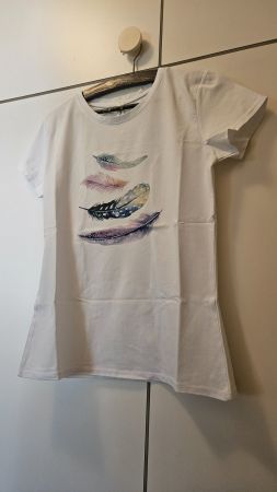 T-shirt bianca piume tg.M misto cotone