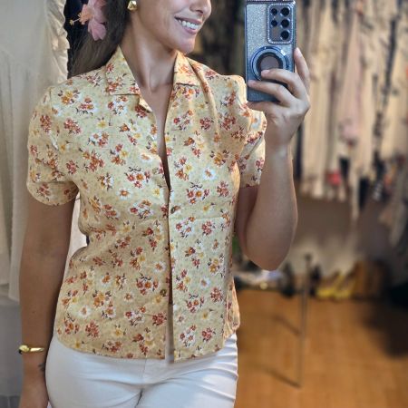 Vintage Viskosebluse mit Blumenmuster Gr. M