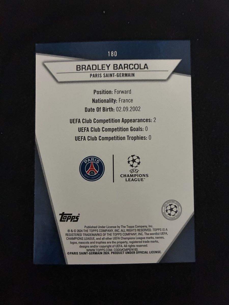 Topps Carte collezionabili: Bradley Barcola Paris Saint-Germain UNCOMMON  – Nuovo (secondo la descrizione) da Taverne venduto da nad02026 1