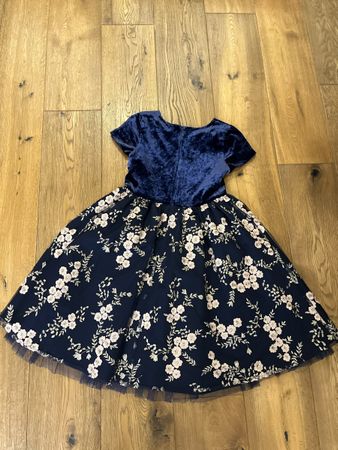 Navy Velvet Floral Dress -  ❄️ Size 11Y - 146cm