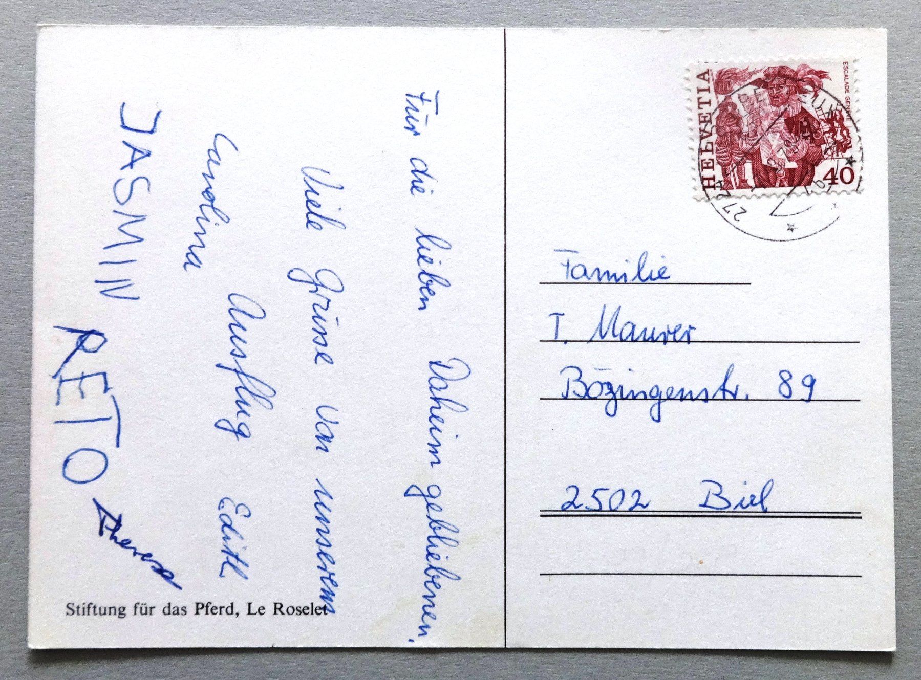 Cartoline postali: Stiftung für das Pferd, Le Roselet – Usato da Fétigny venduto da Billy2miny 1