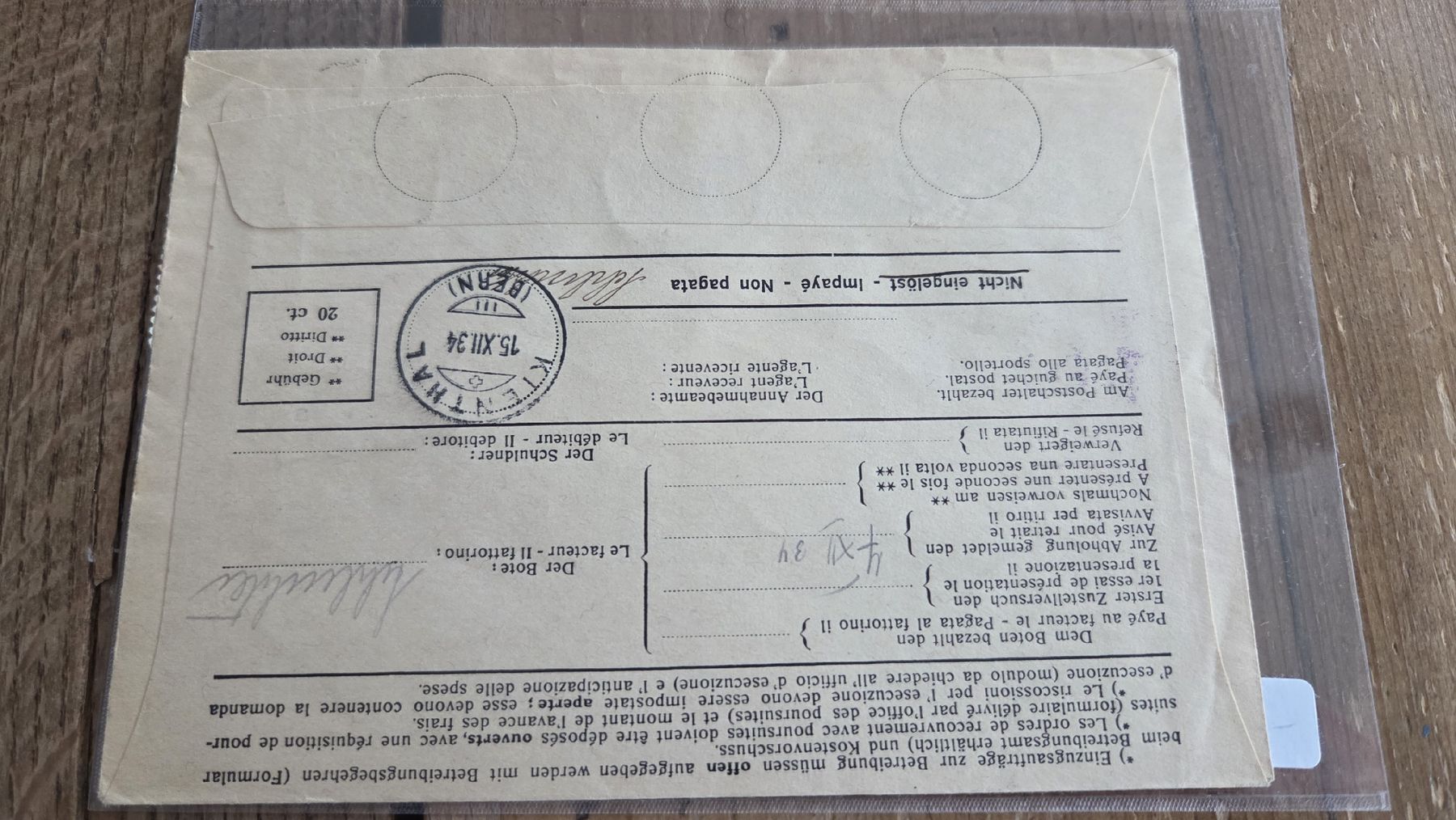 Alle Briefmarken: 1934 Einzugsautrag Pro Juventute Frankatur – Gebraucht aus Arni AG von Moth68 1