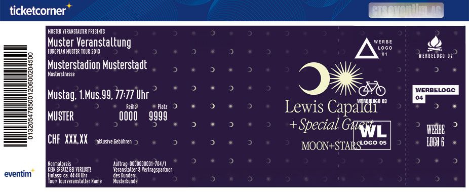 Biglietti: Moon and Stars. Lewis Capaldi Ticket Bundle (2+2) – Nuovo e nell'imballaggio originale da Uerikon venduto da ballettaddict