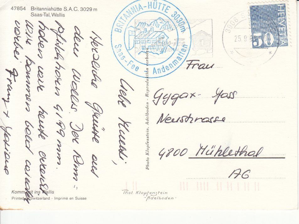 Cartoline postali: Britanniahütte 1989 – Usato da Bürglen TG venduto da StampGraf 1