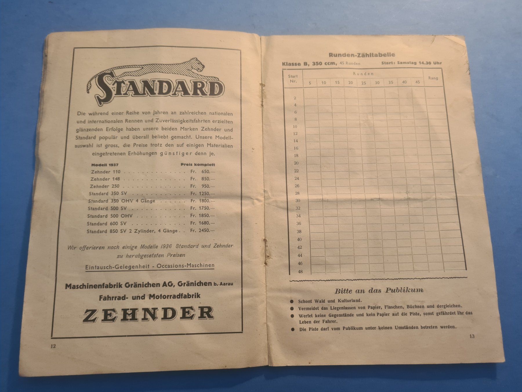 Motosacoche Documenti: 1937 BERN GROSSER PREIS OFFIZIELLES PROGRAMM VINTAGE – Difettoso da Bellevue venduto da BURGOLMANIA 3