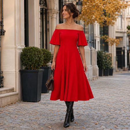 Zara Casual Kleid rot Midikleid Gr.L (38) Off-Shoulder NEU