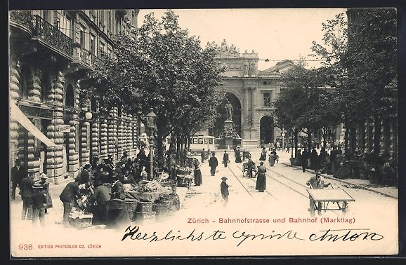 Cartoline postali: Zürich, Bahnhofstrasse mit Bahnhof und  – Usato da Berlin venduto da bartko-reher