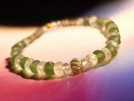 Armband Rosenquarz, Prasiolith, Rauchquarz  & Bronze