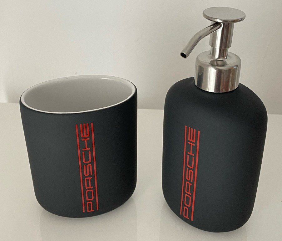 Portasapone: Porsche Bad-Accessoires Set, Seifenspender und Becher – Usato da Widnau venduto da Senna7 2