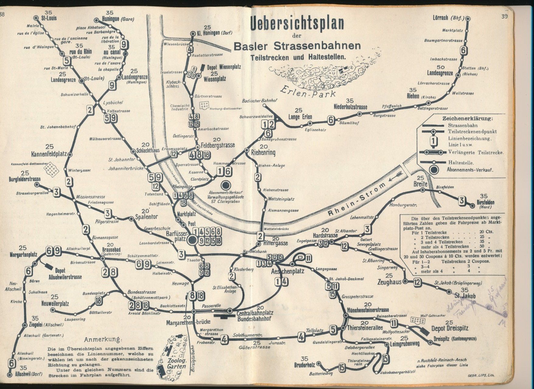 Sonstiges zum Sammeln & Seltenes: Bahn Tram Basel Basler Strassenbahn BStB Dienstfahrplan 1920 – Gebraucht aus Felben-Wellhausen von  6