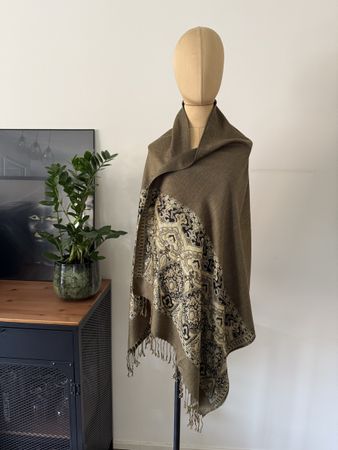Luxus Pashmina Schal Grün Gold Elegant Muster